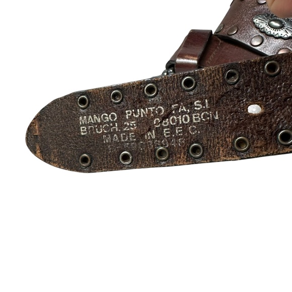 Vintage MANGO PUNTO Brown Leather Concho Studded Belt For Men Size 30 - Picture 8 of 9